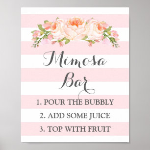 Poster Enseigne de bar Mimosa Fleurs roses rayures