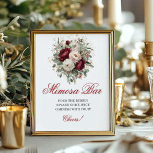 Poster Enseigne de bar Mimosa Floral Blush Burgundy Intem