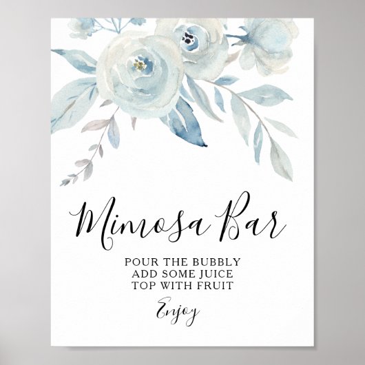 Poster enseigne de bar mimosa florale bleu clair (Devant)