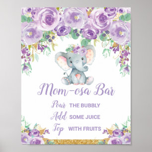 Poster Enseigne de bar Momosa pour Baby Shower éléphant f