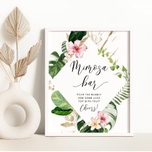Poster Enseigne de bar Monstera mimosa en aquarelle tropi