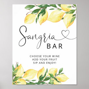 Poster Enseigne de bar Sangria au citron élégant aquarell