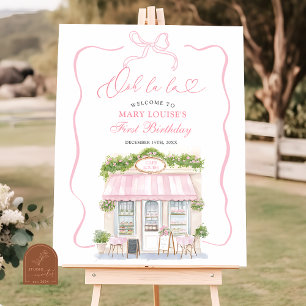 Poster Enseigne de bienvenue Coquette Café Parisien Rose