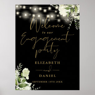 Poster Enseigne de bienvenue de fiançailles Floral Lights