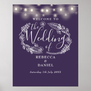 Poster Enseigne de bienvenue de mariage avec guirlande fl