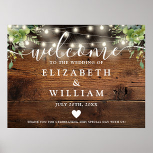 Poster Enseigne de bienvenue de mariage avec guirlande lu