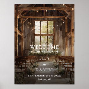 Poster Enseigne de bienvenue de mariage avec guirlande lu