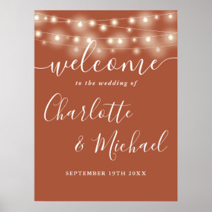 Poster Enseigne de bienvenue de mariage avec guirlande lu