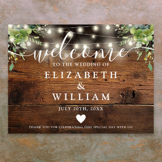 Poster Enseigne de bienvenue de mariage avec guirlande lu