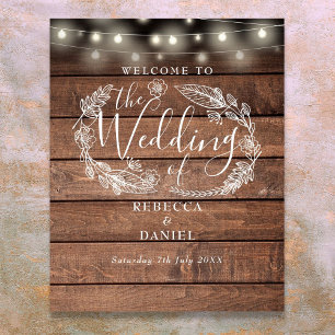 Poster Enseigne de bienvenue de mariage avec guirlande lu