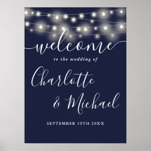 Poster Enseigne de bienvenue de mariage avec guirlande lu