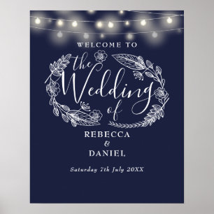 Poster Enseigne de bienvenue de mariage avec guirlande lu