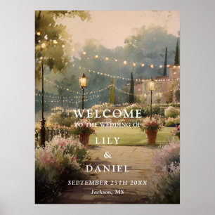 Poster Enseigne de bienvenue de mariage avec guirlande lu