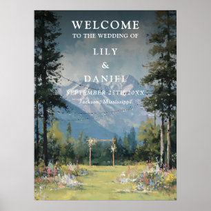 Poster Enseigne de bienvenue de mariage avec guirlande lu
