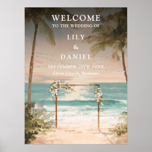 Poster Enseigne de bienvenue de mariage avec guirlandes l