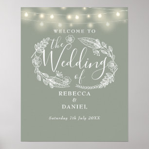 Poster Enseigne de bienvenue de mariage avec guirlandes v