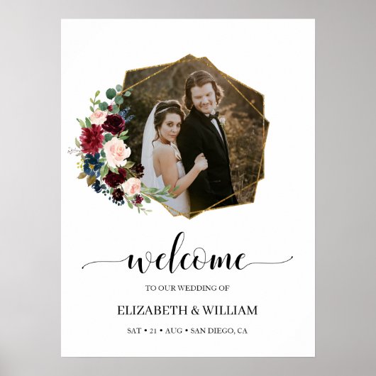 Poster Enseigne de bienvenue de mariage photo floral Bour (Devant)