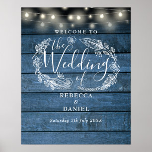 Poster Enseigne de bienvenue mariage avec guirlande lumin