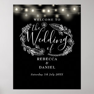 Poster Enseigne de bienvenue mariage guirlande lumineuse