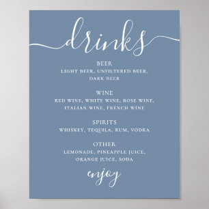 Poster Enseigne de boissons de mariage bleu poussiéreux s