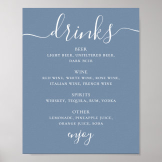 Poster Enseigne de boissons de mariage bleu poussiéreux s