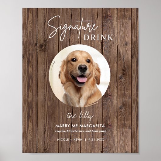 Poster Enseigne de boissons de mariage de chien imprimabl (Devant)