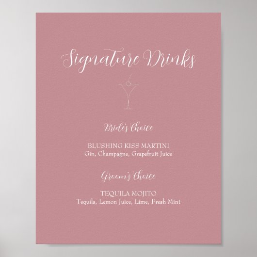 Poster Enseigne de boissons signature ROE rose et blanc (Devant)