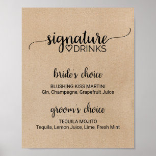Poster Enseigne de boissons signature simple faux kraft