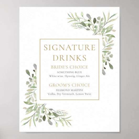 Poster Enseigne de boissons signatures à la verdure aquar (Devant)