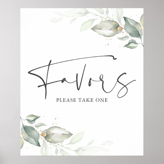 Poster Enseigne de cadeaux de feuilles vertes et dorées à (Devant)