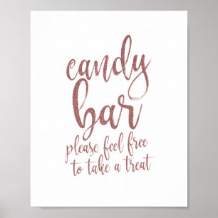 Poster Enseigne de Candy Bar Rose Gold Pailleté Script 8x