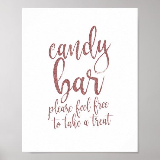 Poster Enseigne de Candy Bar Rose Gold Pailleté Script 8x (Devant)