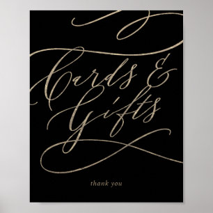 Poster Enseigne de Cartes et Cadeaux Calligraphiés en Or 