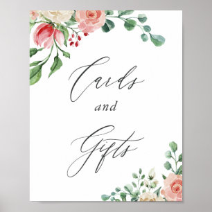 Poster Enseigne de Cartes et Cadeaux Fleur de Rose Roseau