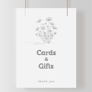 Poster Enseigne de Cartes et Cadeaux Fleur Sauvage Grise
