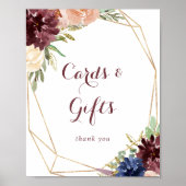 Poster Enseigne de Cartes et Cadeaux Fleurs Feuilles d'Or (Devant)
