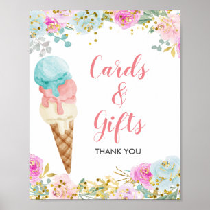 Poster Enseigne de cartes et cadeaux floraux de glace pas