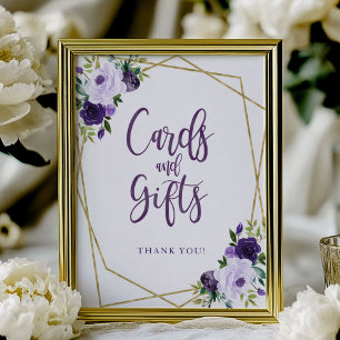 Poster Enseigne de Cartes et Cadeaux Floraux Or Violet