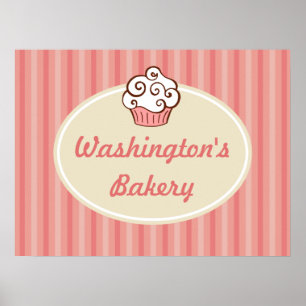 Poster Enseigne de cupcake de boulangerie rose