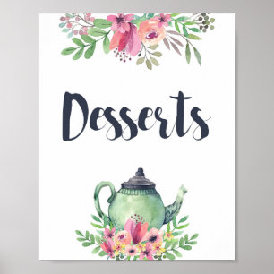 Poster Enseigne de desserts de thé à l'aquarelle