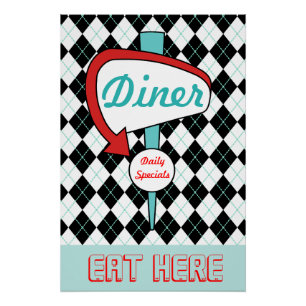 Poster Enseigne de diner rétro sur mur 