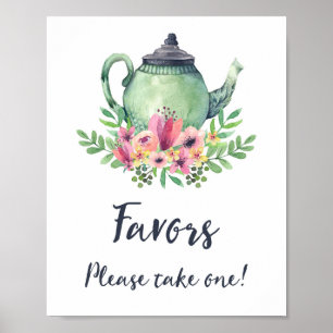 Poster Enseigne de faveurs de théière à l'aquarelle