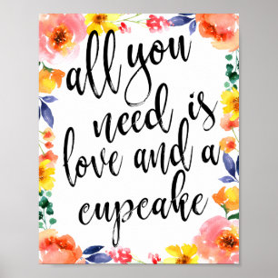 Poster Enseigne de Favors Cupcake 8x10 Floral Aquarelle