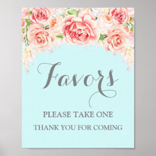 Poster Enseigne de Favors pour Baby Shower Rose Aquarelle