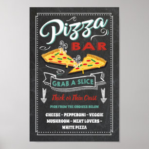 Poster Enseigne de fête pour bar de tranches de pizza