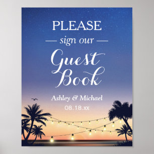 Poster Enseigne de guirlande lumineuse de plage de Palm B