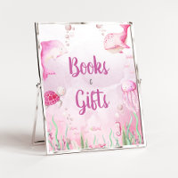 Enseigne de livres et cadeaux de douche rose sous
