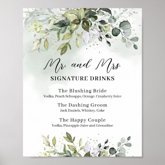 Poster Enseigne de mariage boissons signature monsieur et (Devant)