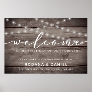 Poster Enseigne de mariage de bienvenue en bois rustique 