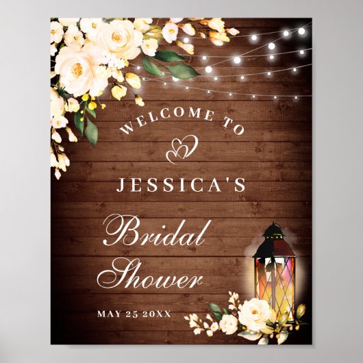 Poster Enseigne de mariage floral avec des roses en bois  (Devant)